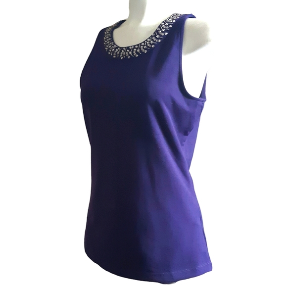 CHIC by Jacob purple rhinestone crystal collar keyhole drapey top medium - Picture 3 of 7